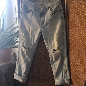 High-Waisted Distressed Wrangler Denim